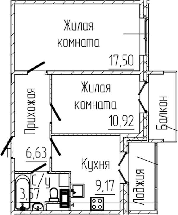 2-комнатная квартира 50.75 м², 8/8 эт., ЖК «SERTOLOVO PARK»